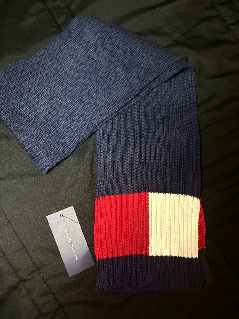 Tommy Hilfiger Navy Red White Block Knit Scarf